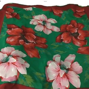 Women's Multicolor Vibrant Tropical scarf hibiscus pink red green Hawaiian silk